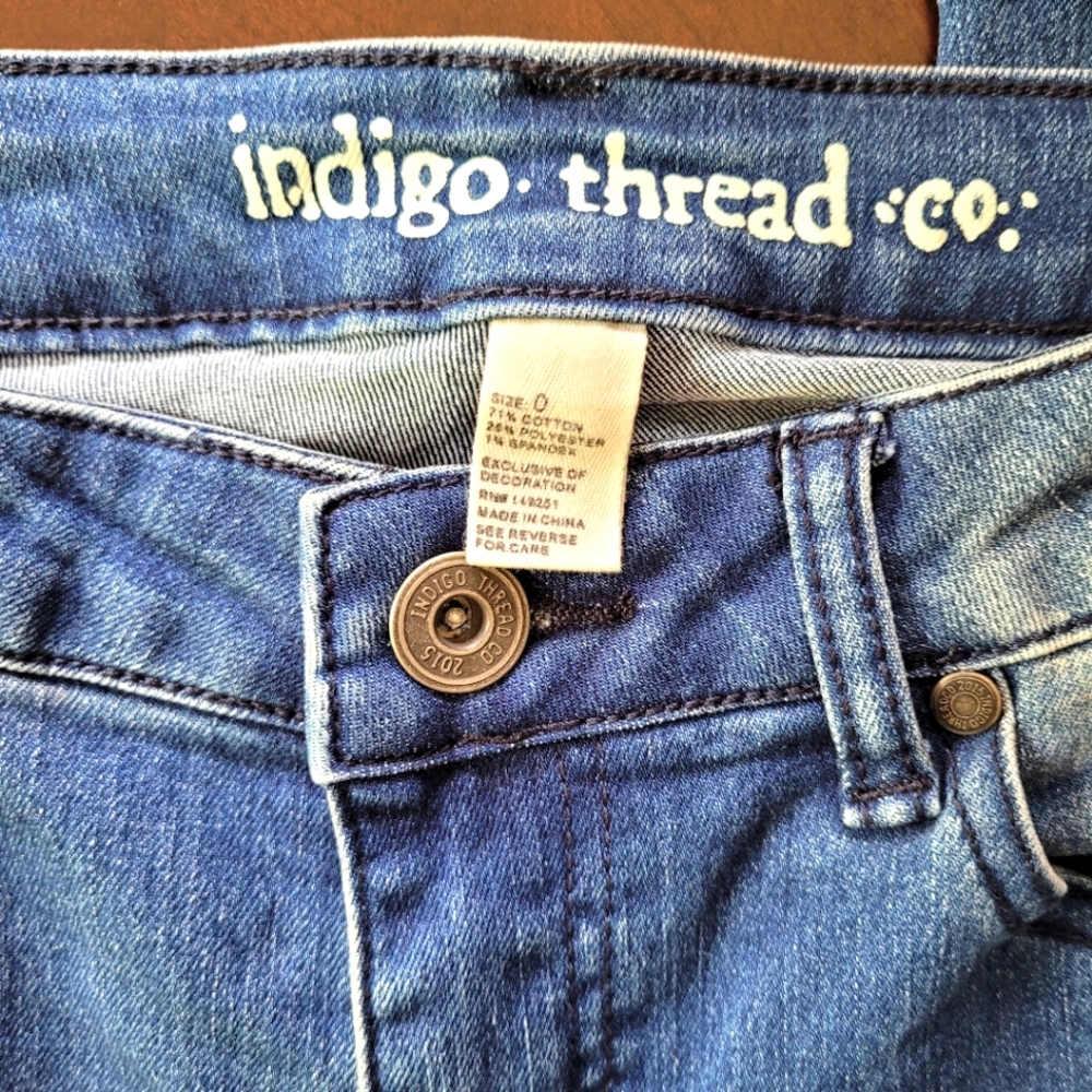 Indigo Thread Co. | Floral Embroidered Skinny Jeans with Freyed Hem - Picture 5 of 5